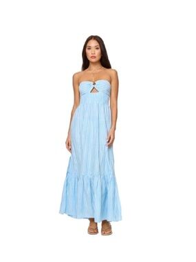 l*space Strapless Light Blue & White Stripe Maxi Dress